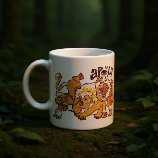 Mug au design d'APOU SHINY – Famille des Singes- un jeu de cartes familial plein de malice et de stratégie - Editeur : NO ONE GAMES