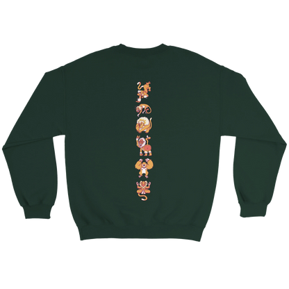 Sweat-Shirt au design d'APOU SHINY – Famille des Singes en Totem - un jeu de cartes familial plein de malice et de stratégie - Editeur : NO ONE GAMES