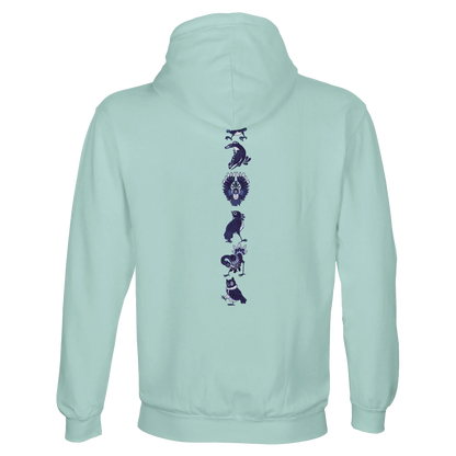Sweat-Shirt à capuche au design d'APOU SHINY – Famille des Oiseaux en Totem - un jeu de cartes familial plein de malice et de stratégie - Editeur : NO ONE GAMES