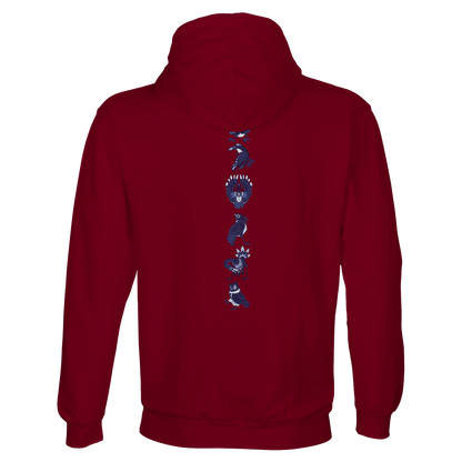 Sweat-Shirt à capuche au design d'APOU SHINY – Famille des Oiseaux en Totem - un jeu de cartes familial plein de malice et de stratégie - Editeur : NO ONE GAMES
