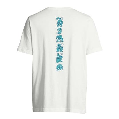 T-shirt au design d'APOU SHINY – Famille des Loups en Totem - un jeu de cartes familial plein de malice et de stratégie - Editeur : NO ONE GAMES