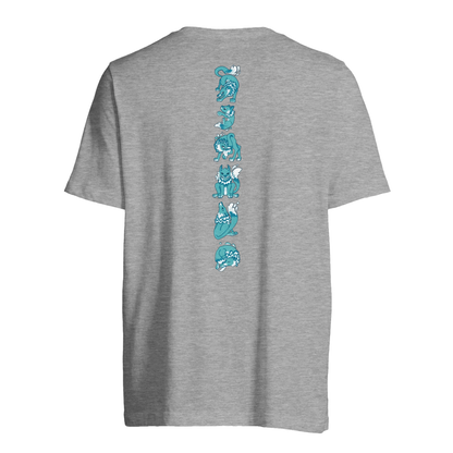 T-shirt au design d'APOU SHINY – Famille des Loups en Totem - un jeu de cartes familial plein de malice et de stratégie - Editeur : NO ONE GAMES