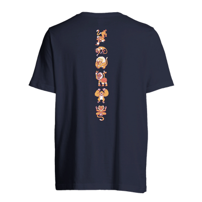 T-shirt au design d'APOU SHINY – Famille des Singes en Totem - un jeu de cartes familial plein de malice et de stratégie - Editeur : NO ONE GAMES