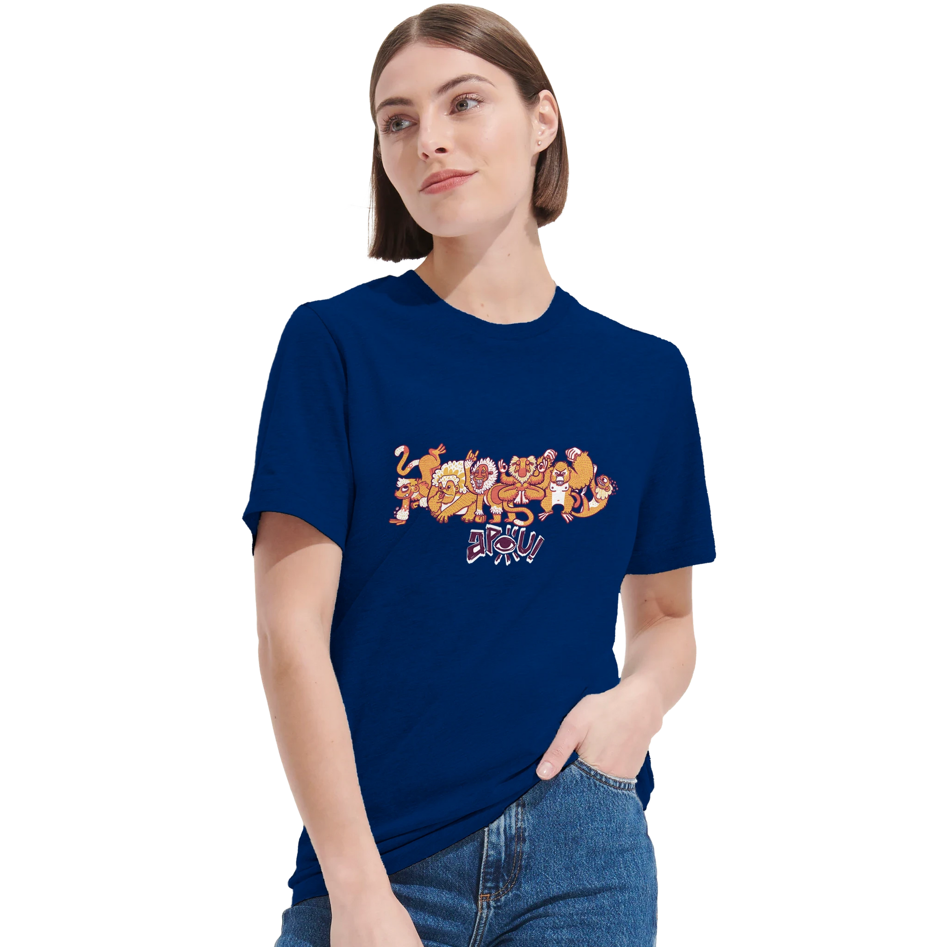 T-shirt au design d'APOU SHINY – Famille des Singes en Clan - un jeu de cartes familial plein de malice et de stratégie - Editeur : NO ONE GAMES